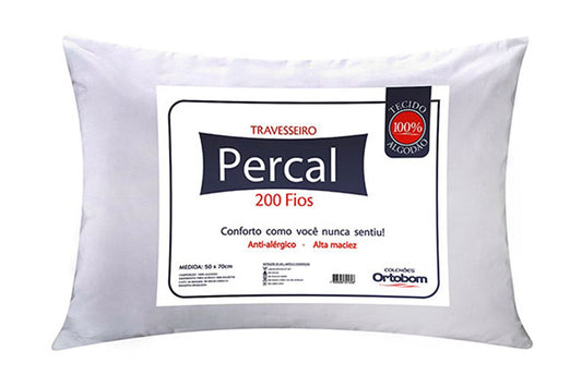 Travesseiro Ortobom Percal 200 Fios Ortobom | 70cm x 50cm | Tecido 100% Algodão