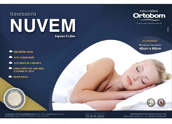 Travesseiro Ortobom Nuvem Ortobom | 60cm x 40cm | Espuma Hiper Soft
