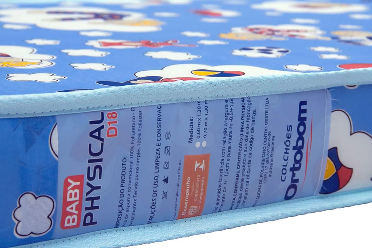 Colchão Baby Physical D18 Ortobom | 60cm x 130cm x 10cm | Espuma Poliuretano