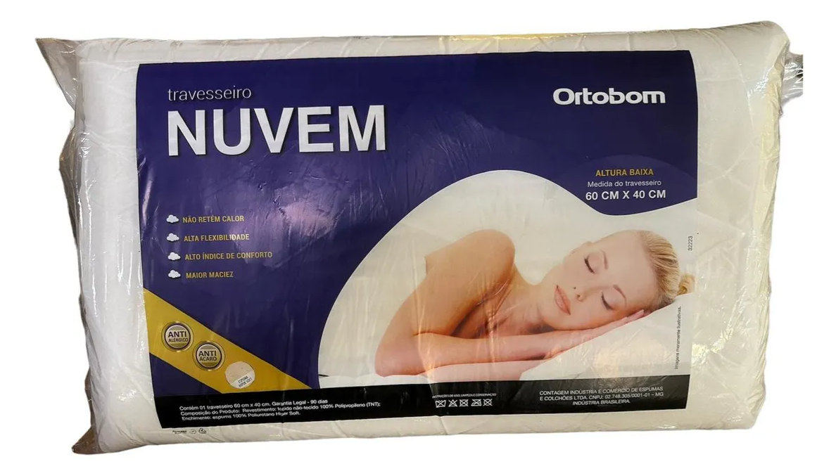 Travesseiro Ortobom Nuvem Ortobom | 60cm x 40cm | Espuma Hiper Soft